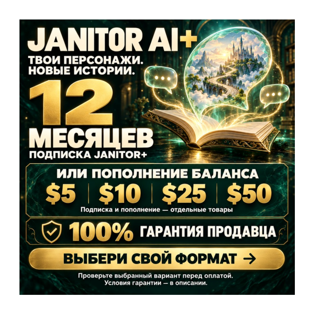 JANITOR AI+ НА 12 МЕСЯЦЕВ И ПОПОЛНЕНИЕ БАЛАНСА | 100% ГАРАНТИЯ [БЕЗ ВХОДА В АККАУНТ]
